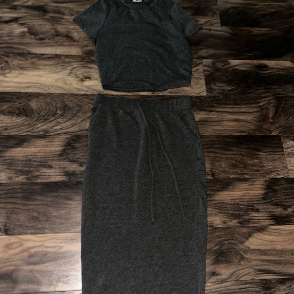 Fashion Nova Casual Lover Skirt Set - Charcoal Brand New